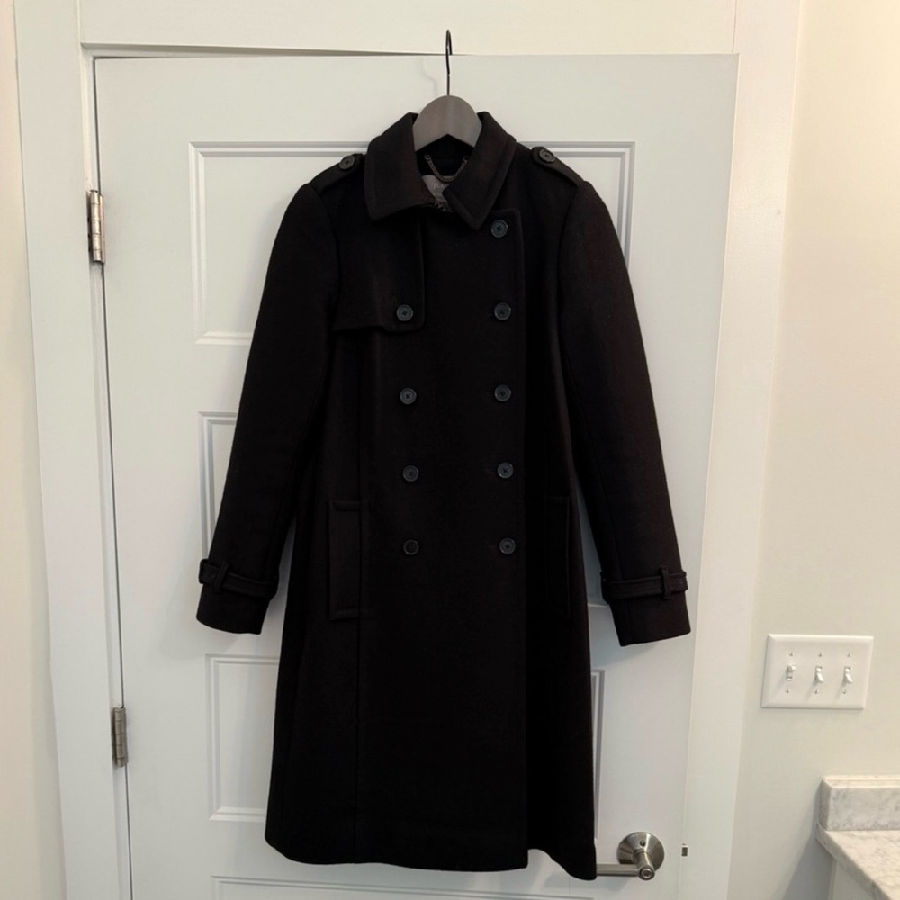 J. Crew Black Wool Cashmere Nello Gori Trench Coat- 0